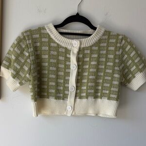 SHEIN Green and Cream Knit Sweater